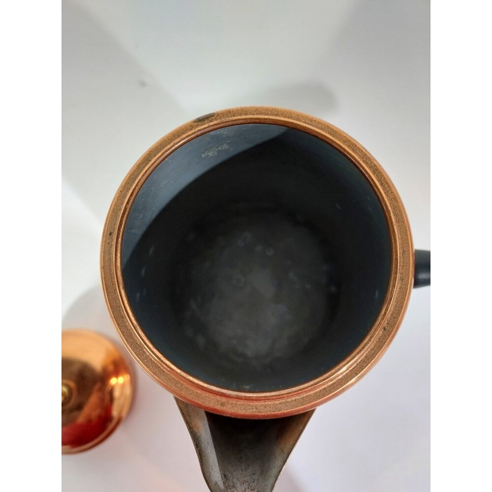 Copper Pot Chocolate Coffee Tea Kettle 8” Brass Wood Side Handle Vintage - Picture 7 of 13